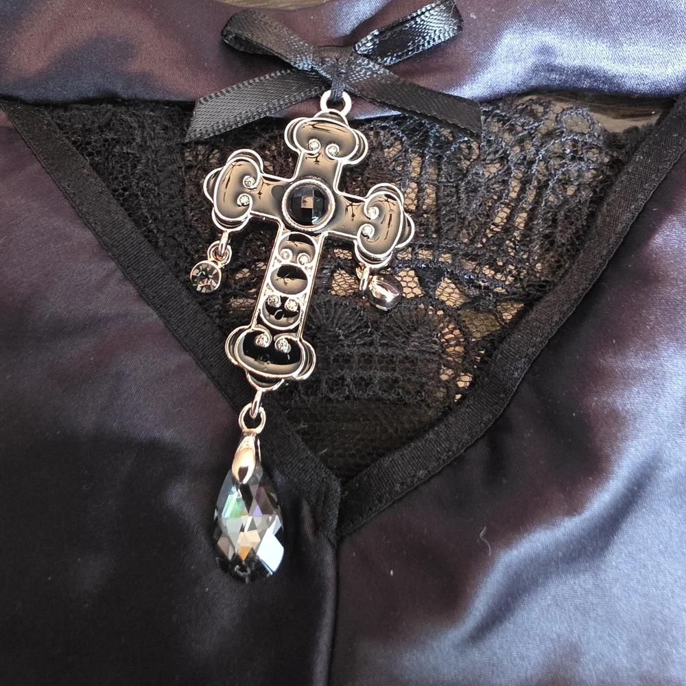 Honey Birdette Black Lace Panties With Cross Charm On Back Nwt - Picture 5 of 5